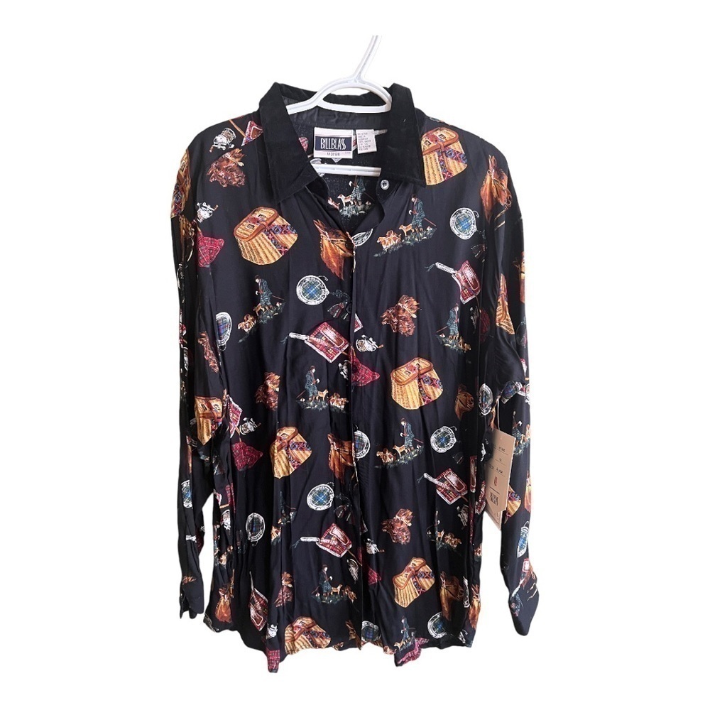 Bill Blass equestrian horse print vintage‎ deadstock womens blouse